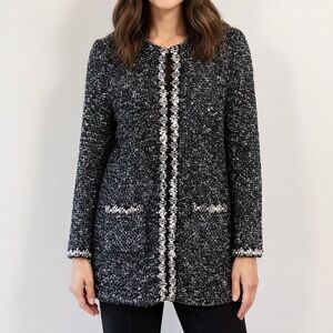 Talbots Black/White Tweed Bouclé Sweater Designer Inspired Longline Elegant